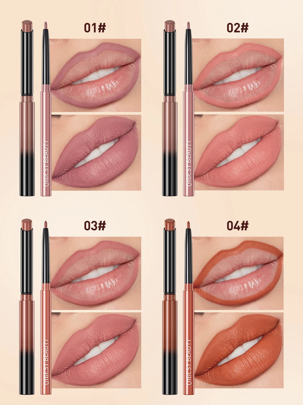 QIBEST 2pcs Lipstick Lipliner Pen Set