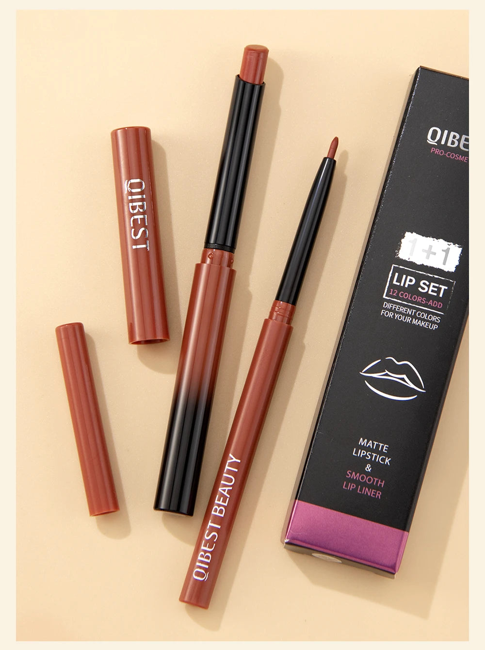 QIBEST 2pcs Lipstick Lipliner Pen Set