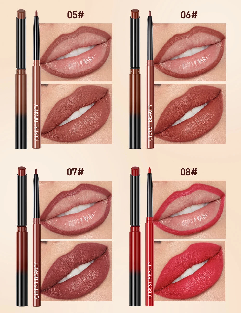 QIBEST 2pcs Lipstick Lipliner Pen Set